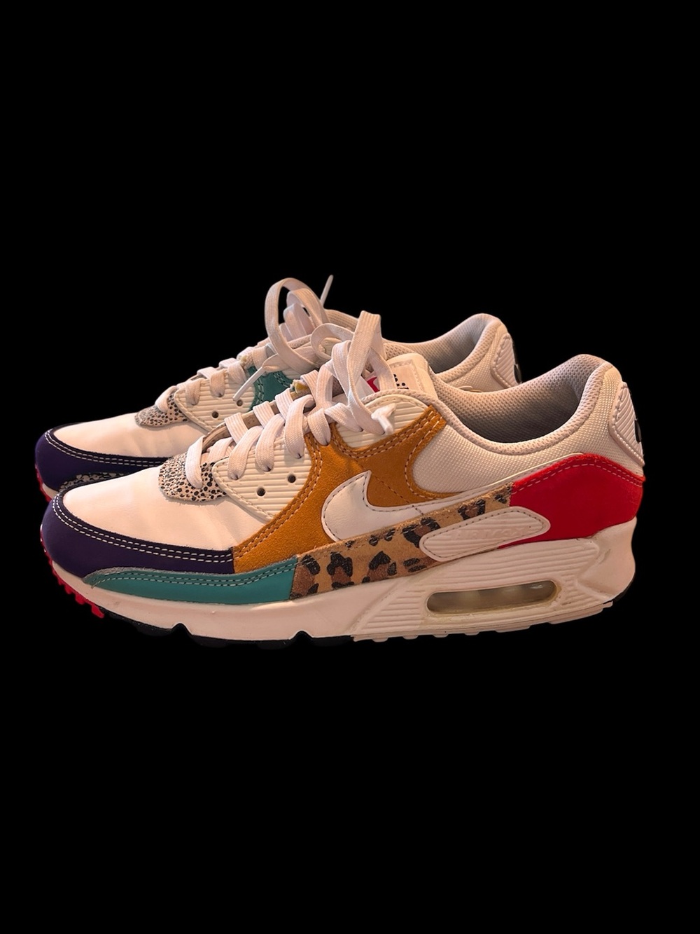 Nike White Multicolor Patchwork Air Max with Leopard Detail